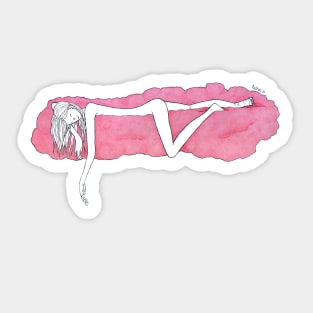 Natula In Love · infatuated girl resting on pink cloud · simple watercolor illustration Sticker